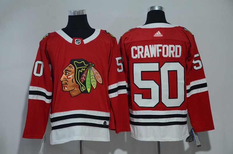 Men Chicago Blackhawks 50 Crawford Red Hockey Stitched Adidas NHL Jerseys